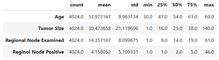 statistical information numerical variables